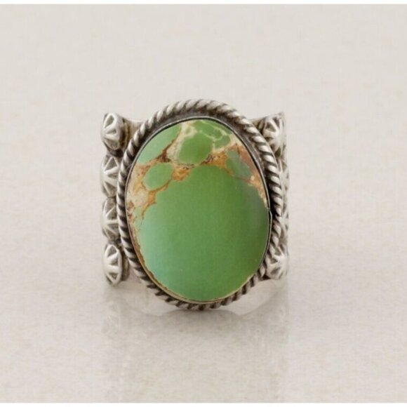Unbranded Jewelry - Sterling Silver Natural Green Turquoise Ring Size 9 Signed M